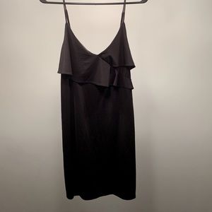 Adorable black spaghetti strap dress with ruffle top